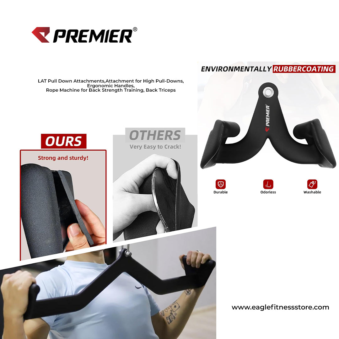 PREMIER 5SET Lat Pulldown Cable Attachment (LAT Pull Down Attachments,Attachment for High Pull-Downs, Ergonomic Handles, Rope Machine for Back Strength Training, Back Triceps bar Strength Training Handles for Biceps Curl Pull-Downs)